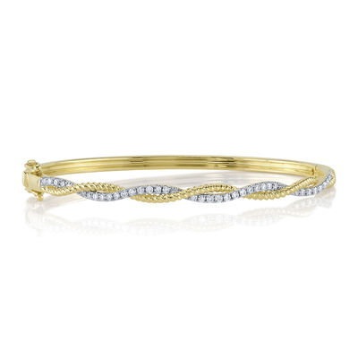 Shy Creation .53ctw. Diamond Twist Bangle in 14k Yellow Gold